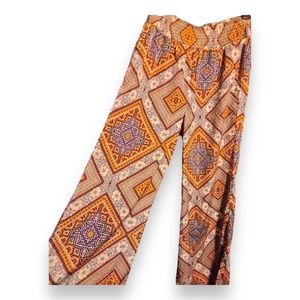 Wide Leg Elastic Waist Boho Pants Size L